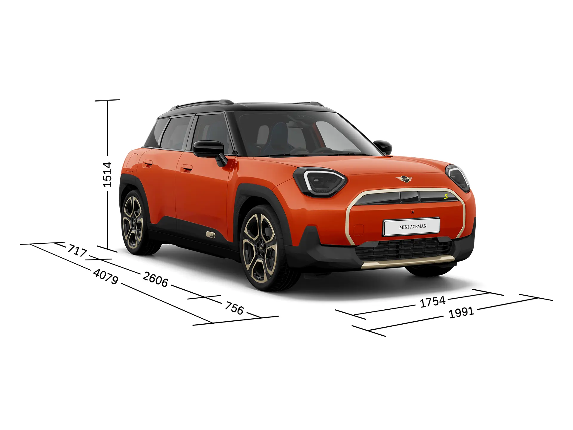 Elektrické MINI Aceman – Pohled zepředu s rozměry