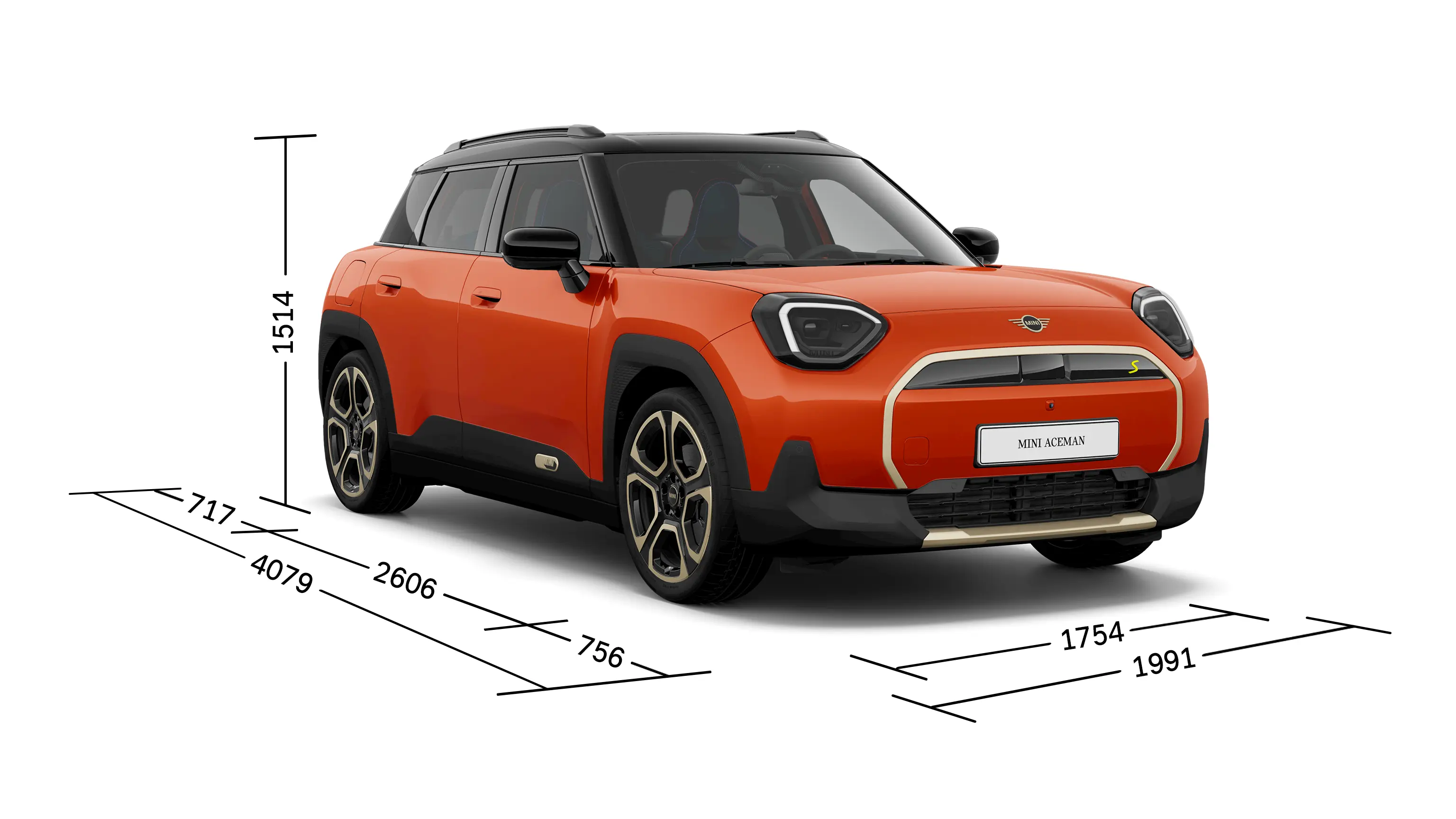 Elektrické MINI Aceman – Pohled zepředu s rozměry