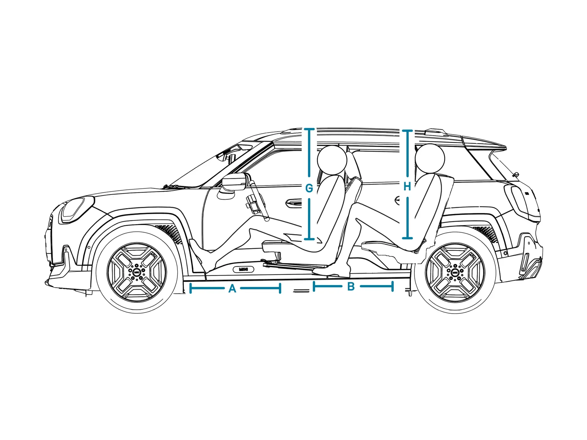 Elektrické MINI Aceman – Rozměry interiéru z boku