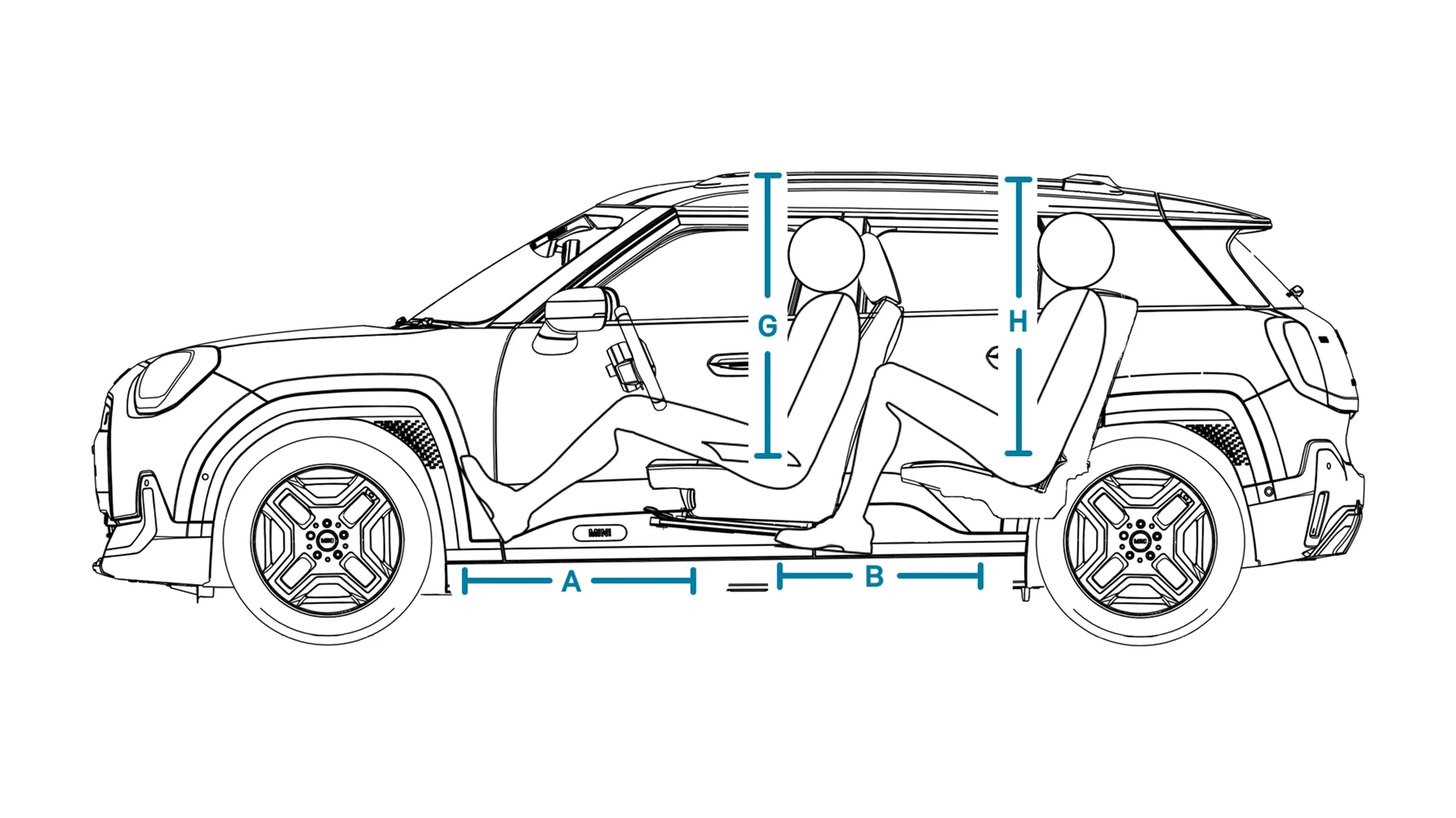 Elektrické MINI Aceman – Rozměry interiéru z boku