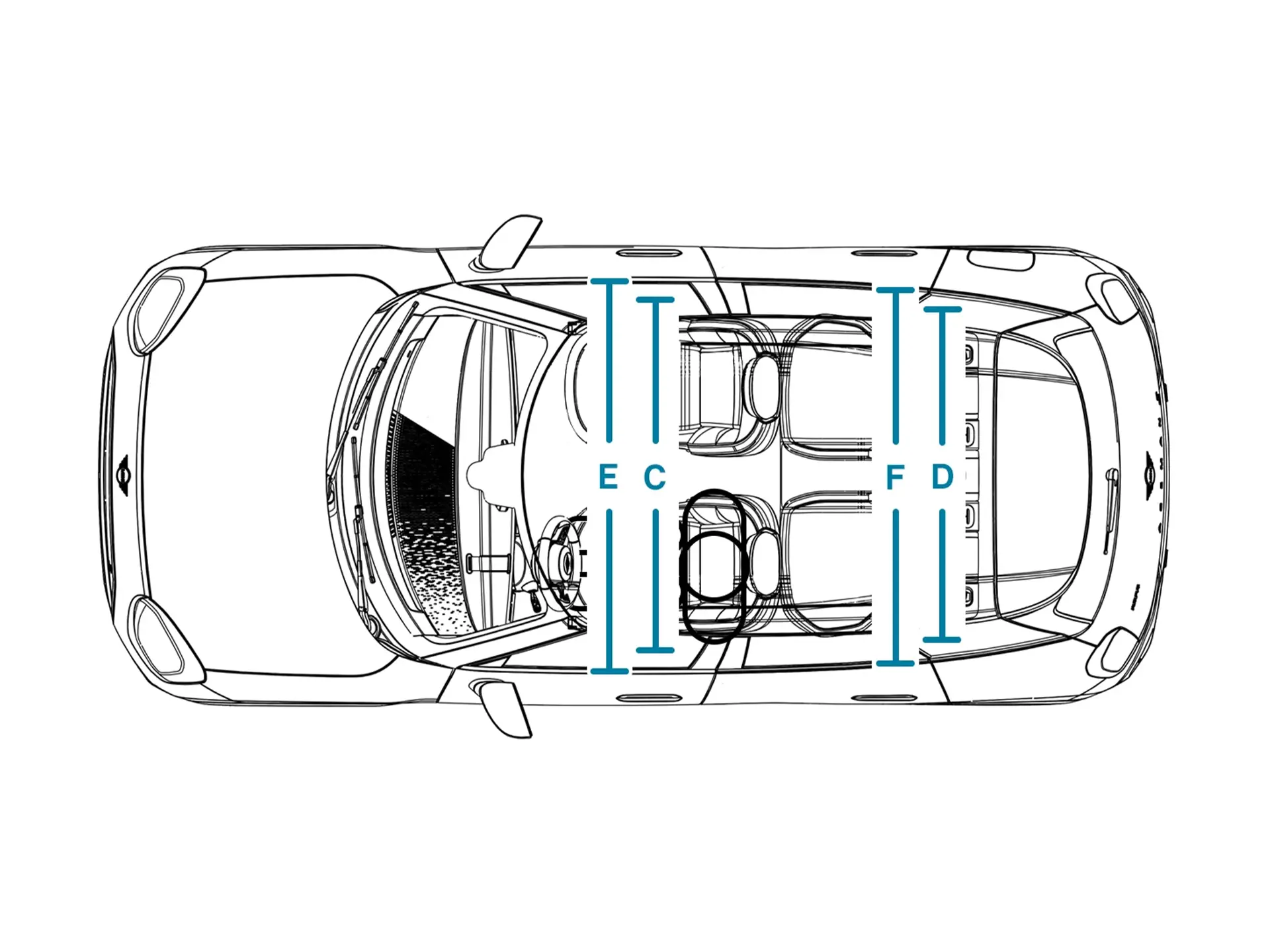 Elektrické MINI Aceman – Rozměry interiéru shora