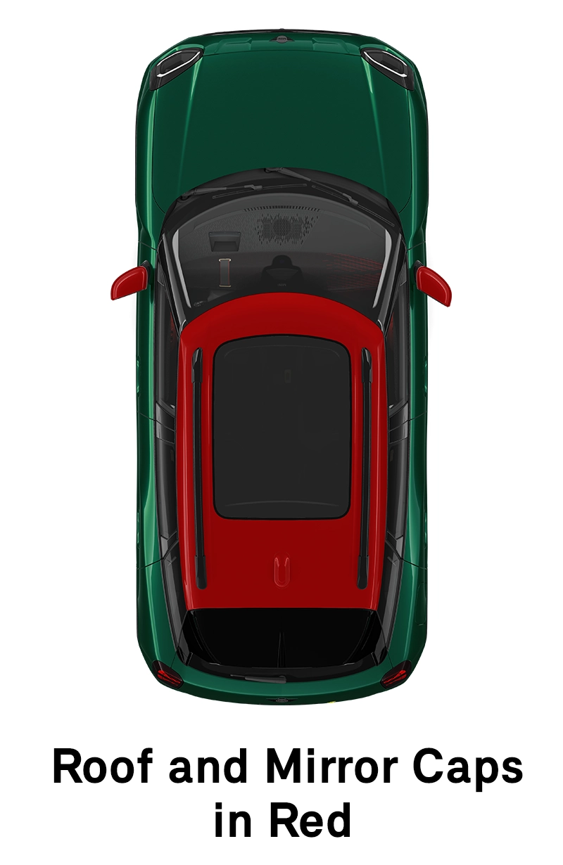  MINI – výbava – styl jcw střecha a kryty zrcátek červené