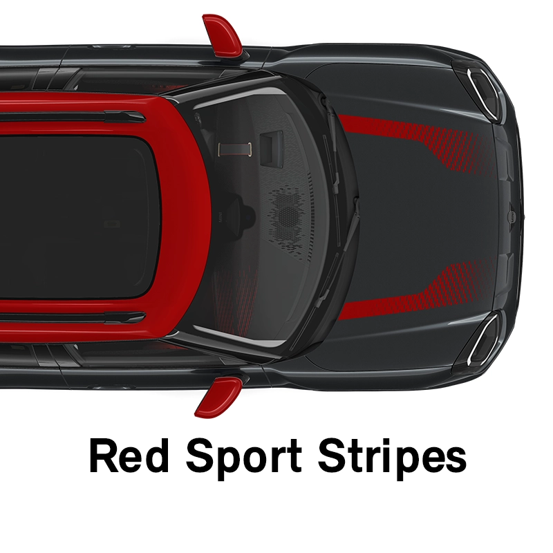  MINI – výbava – styl jcw červené sportovní pruhy