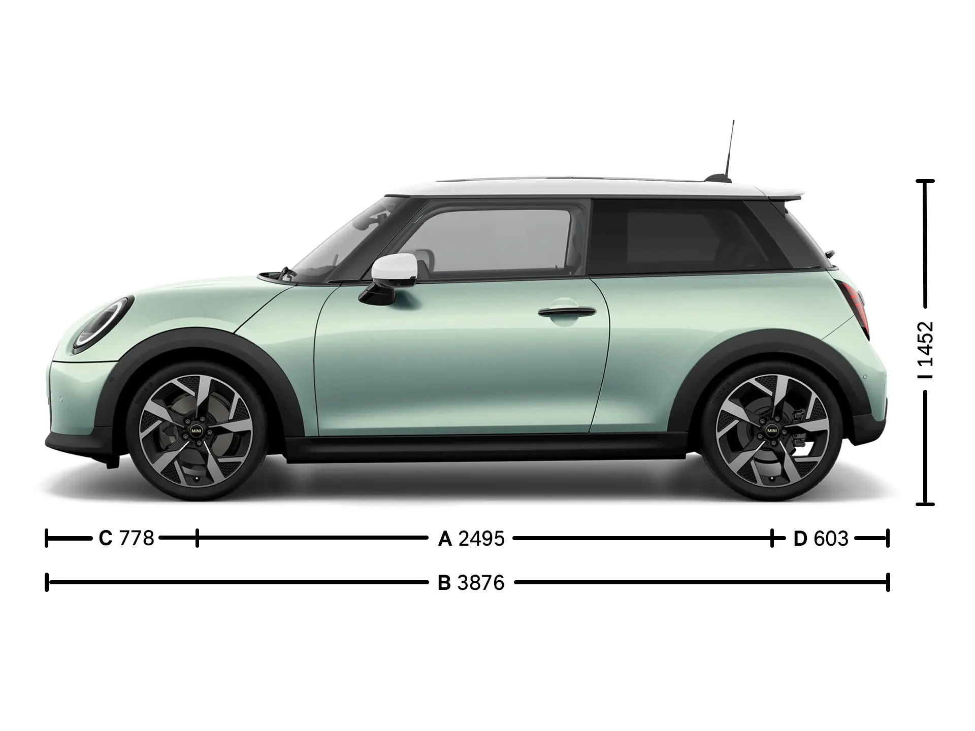 MINI Cooper 3dveřové – Rozměry bok
