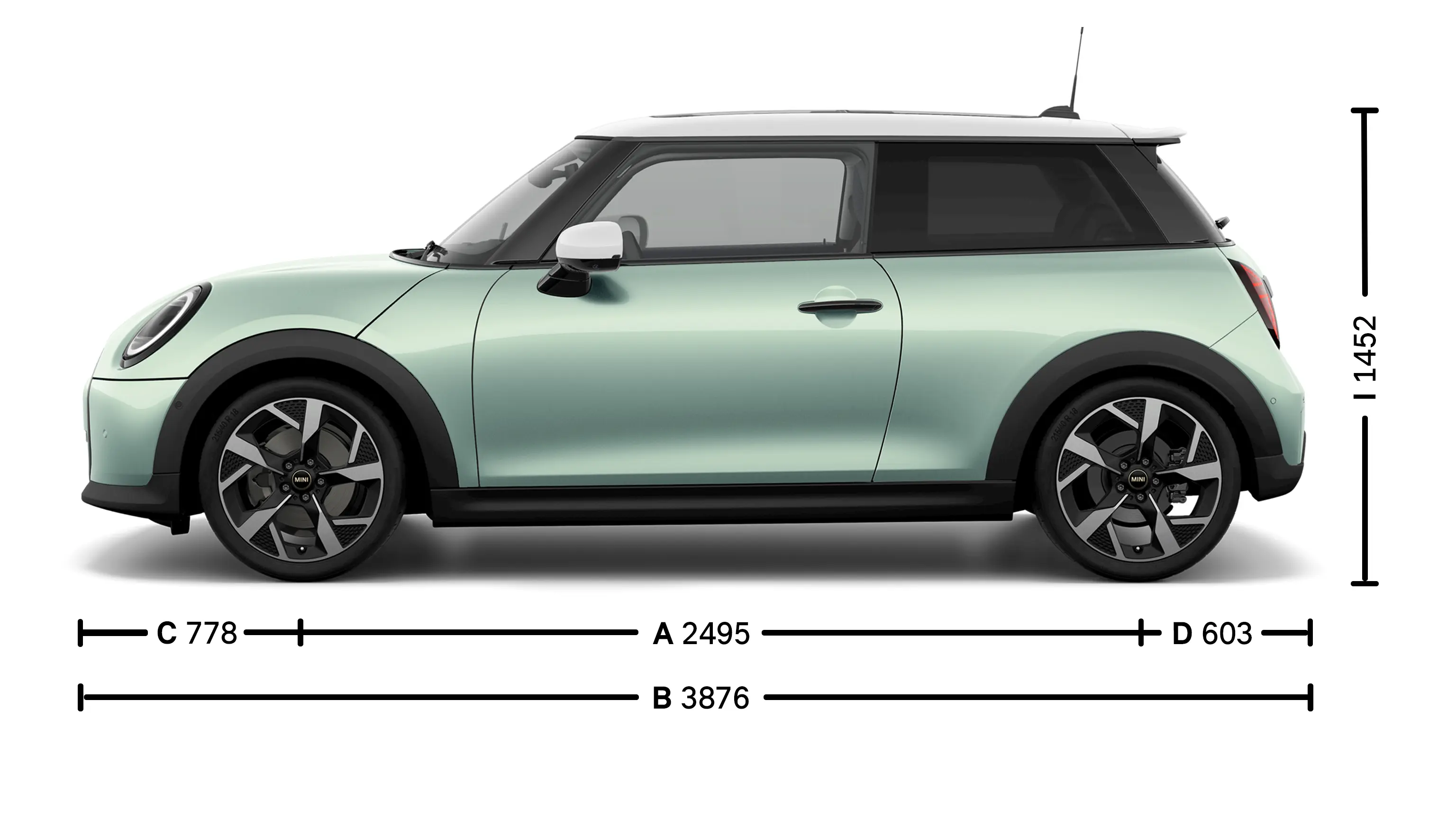 MINI Cooper 3dveřové – Rozměry bok