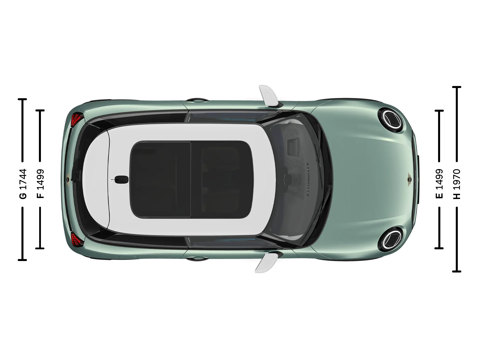 MINI Cooper 3dveřové – Rozměry shora
