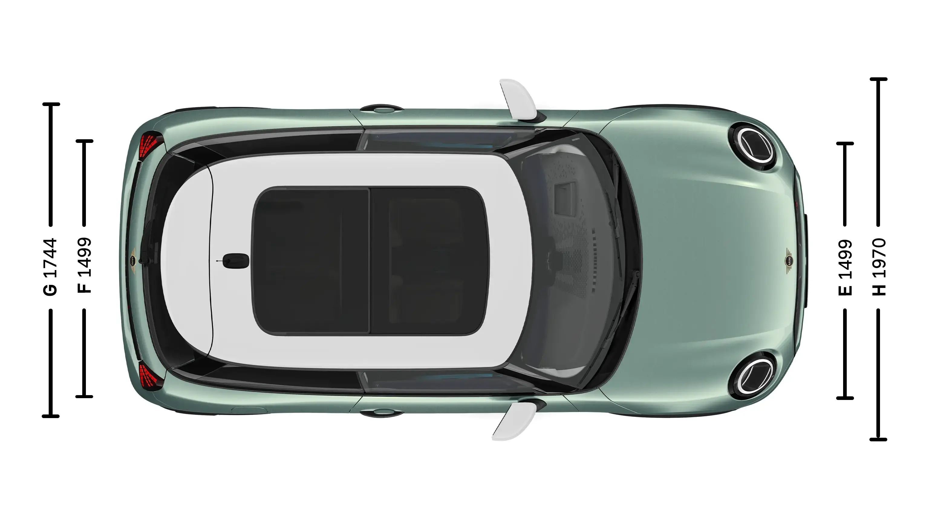 MINI Cooper 3dveřové – Rozměry shora
