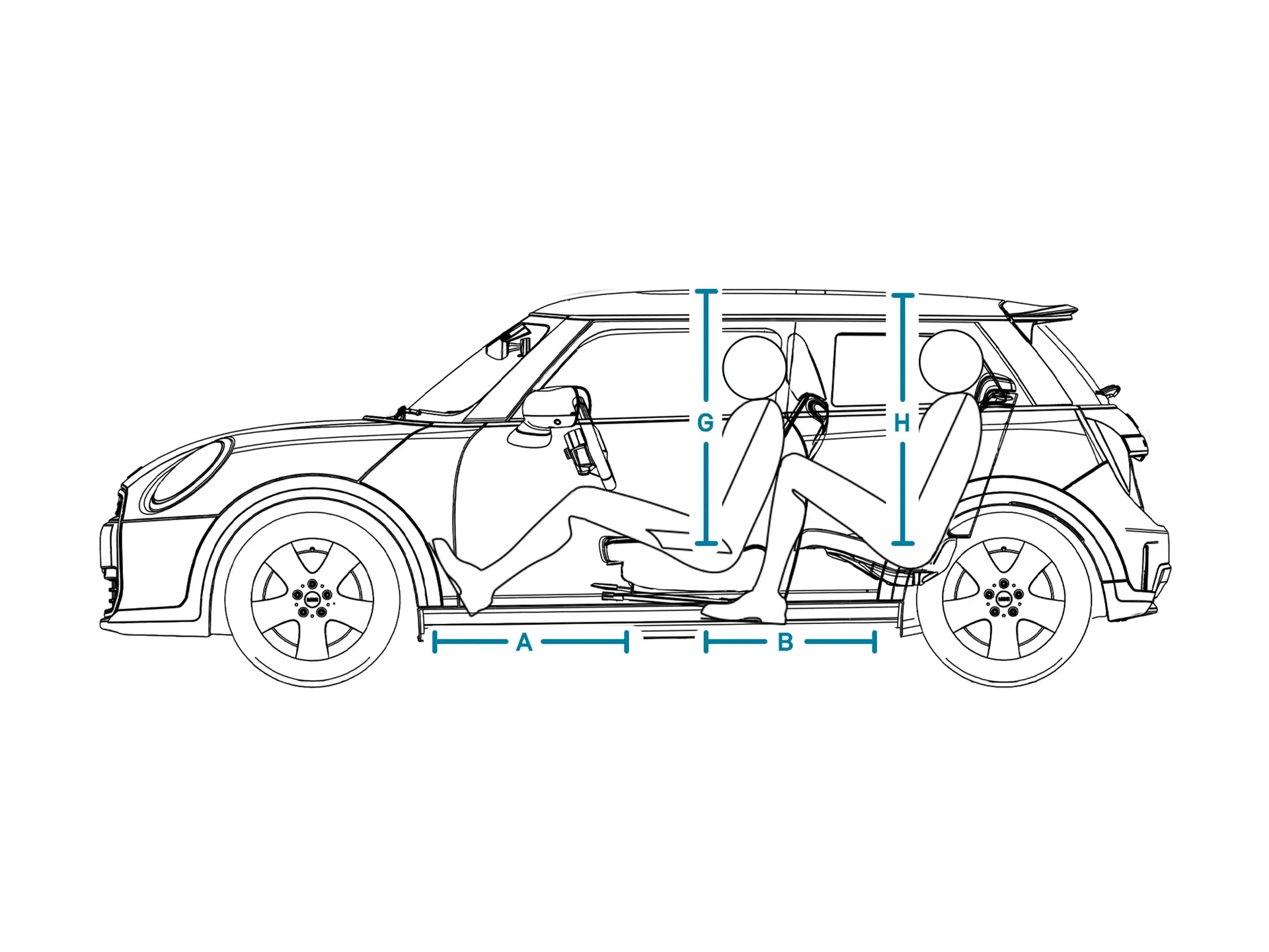 MINI Cooper 3dveřové – Rozměry Interiér bok