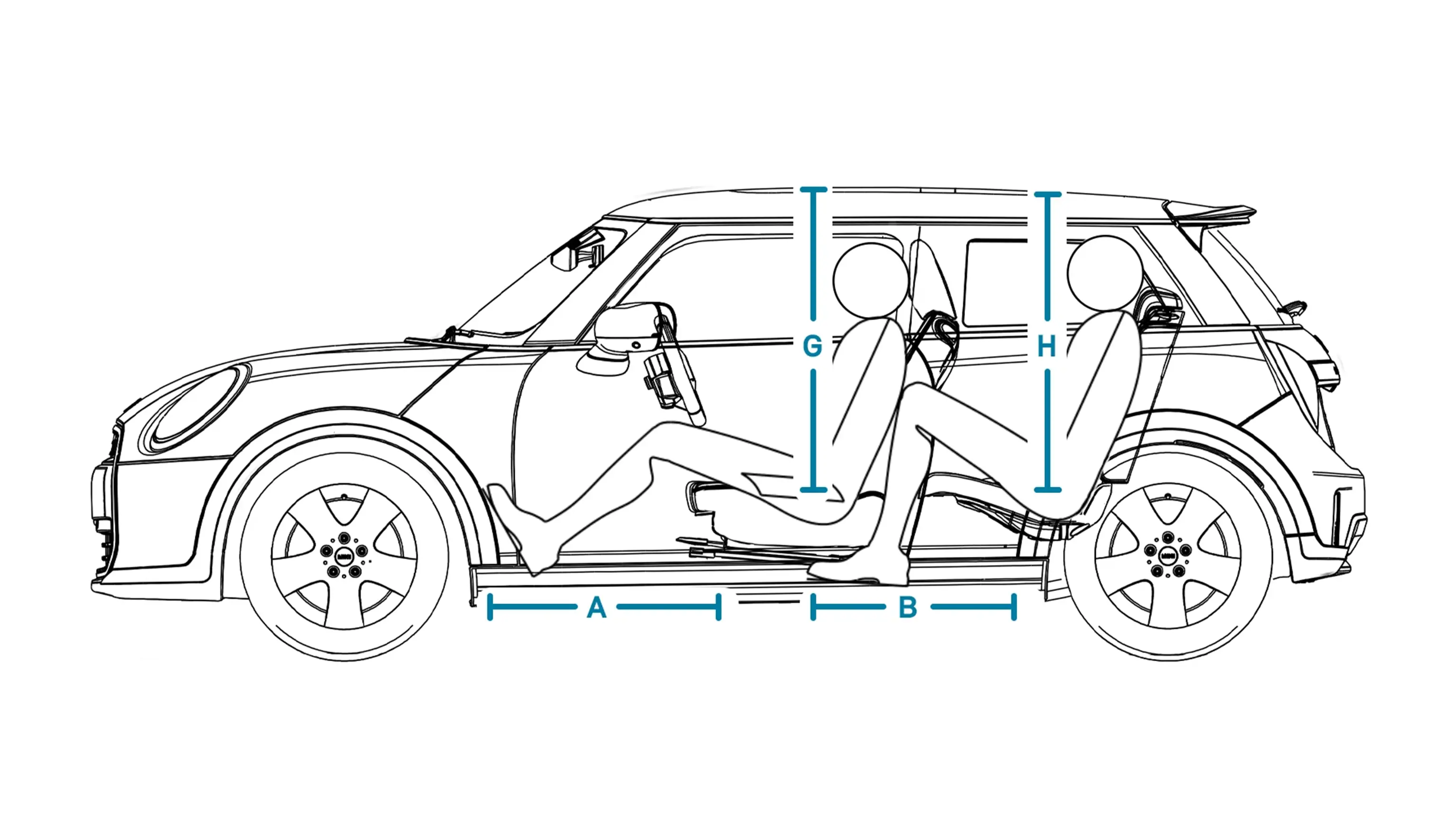 MINI Cooper 3dveřové – Rozměry Interiér bok