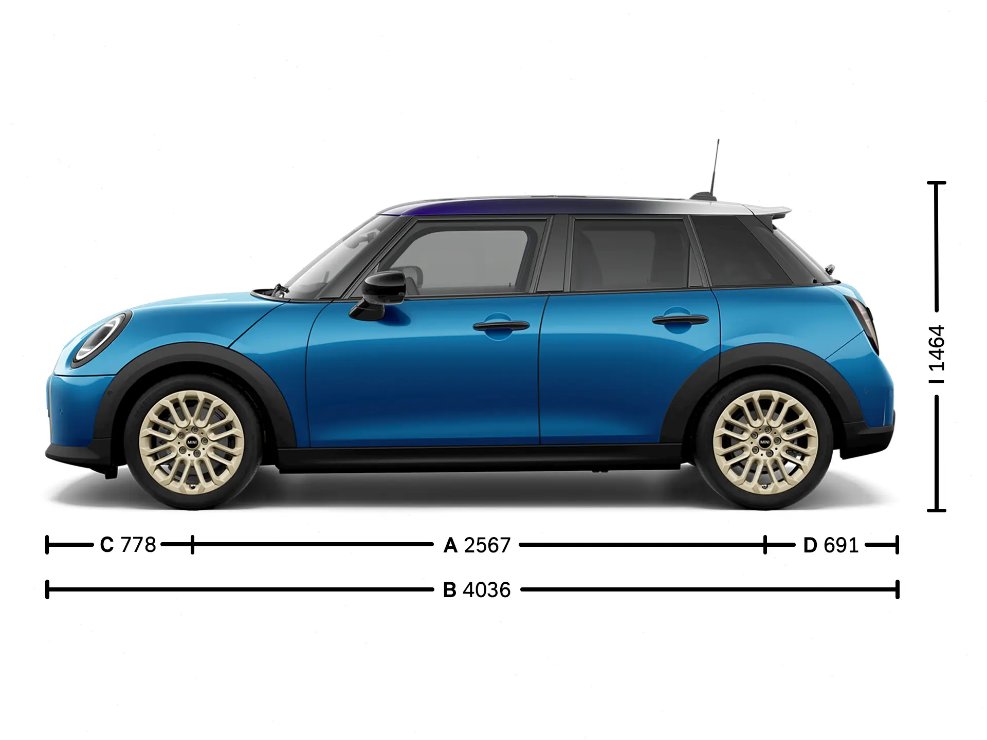 MINI Cooper 5dveřové – Rozměry bok