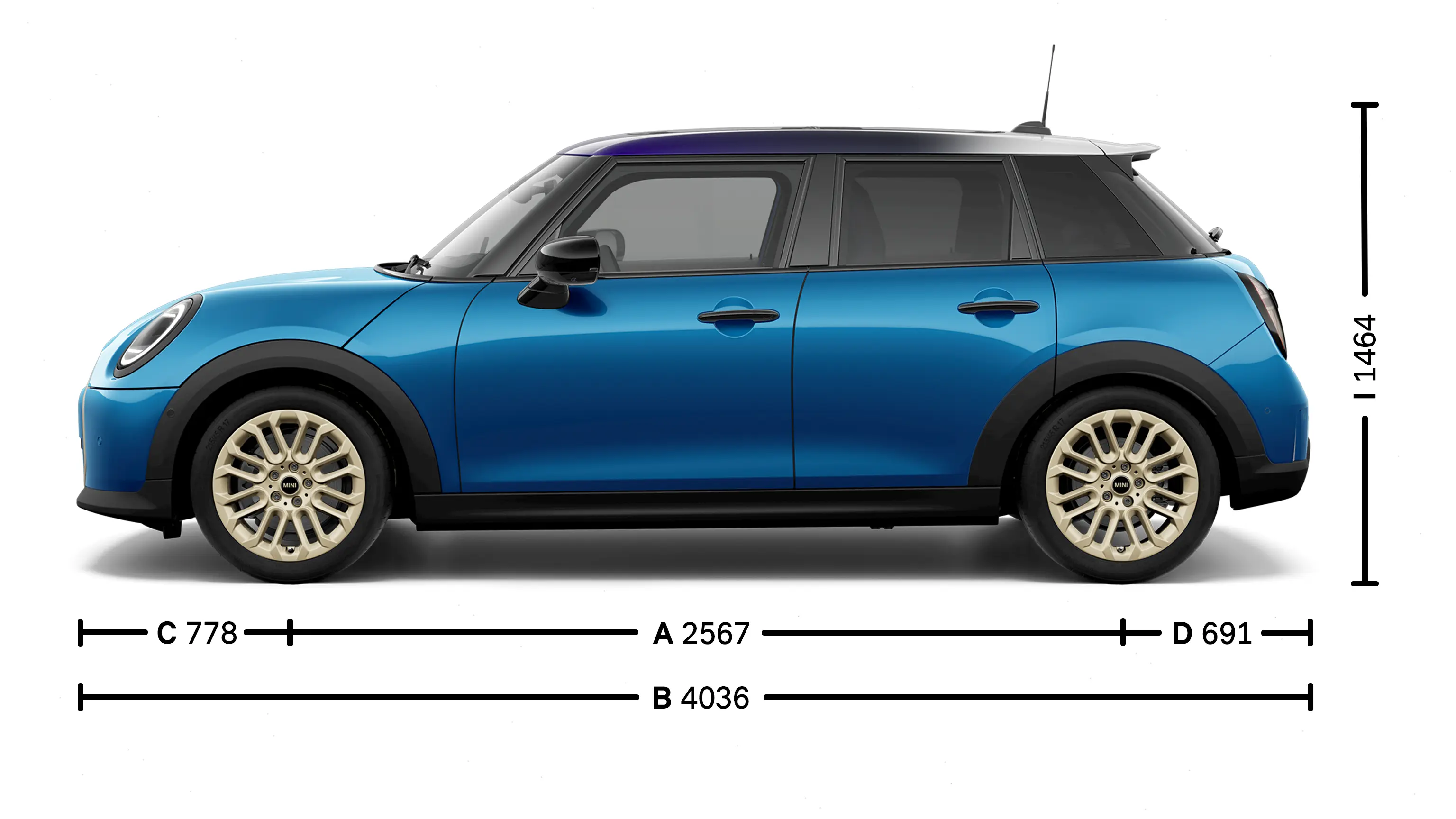 MINI Cooper 5dveřové – Rozměry bok