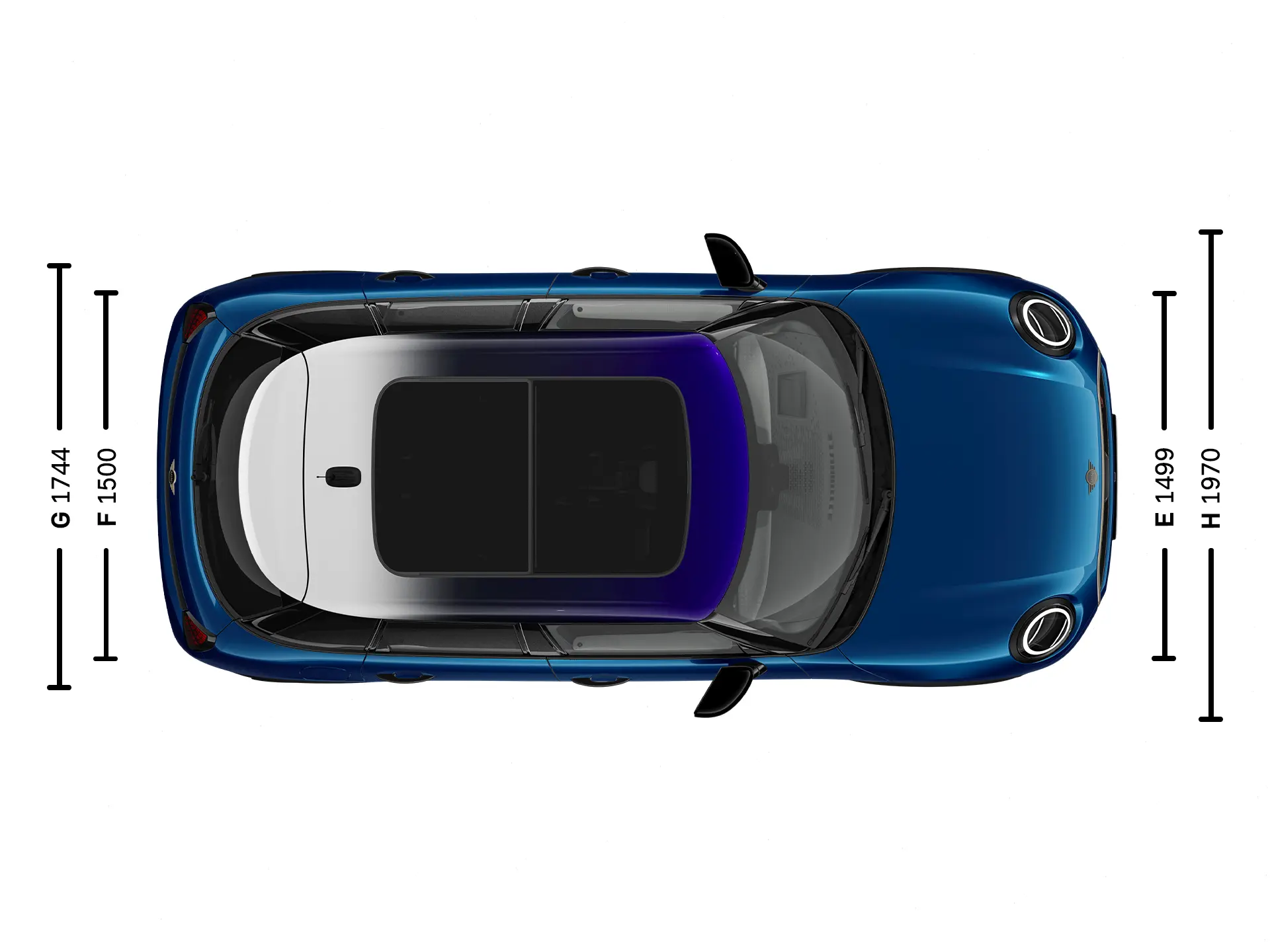 MINI Cooper 5dveřové – Rozměry shora