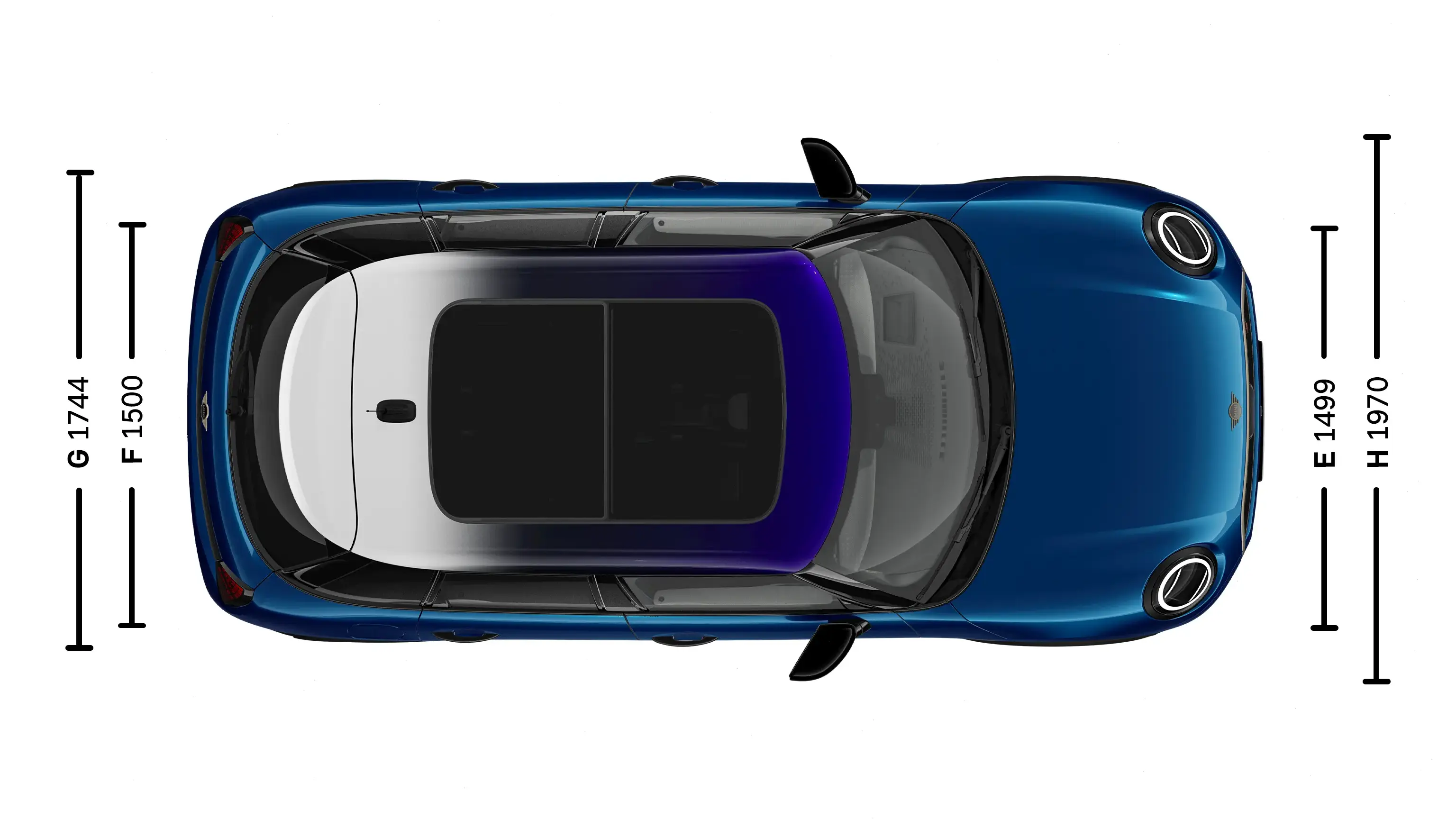 MINI Cooper 5dveřové – Rozměry shora