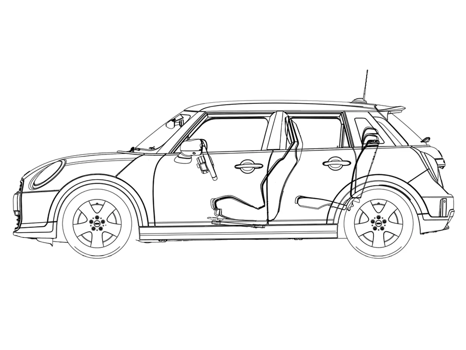 MINI Cooper 5dveřové – Nákres pohledu z boku
