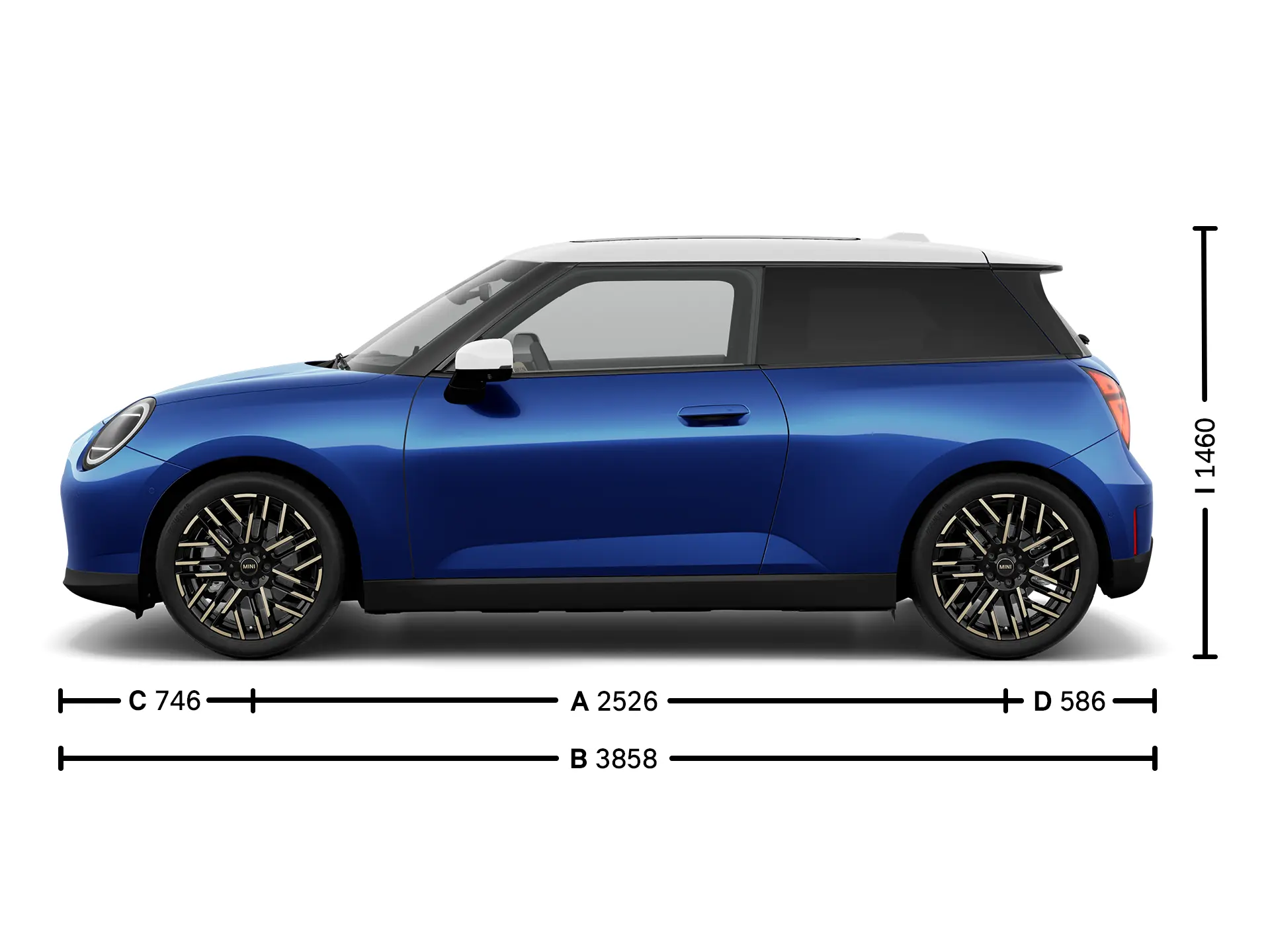 Elektrické MINI Cooper rozměry z boku