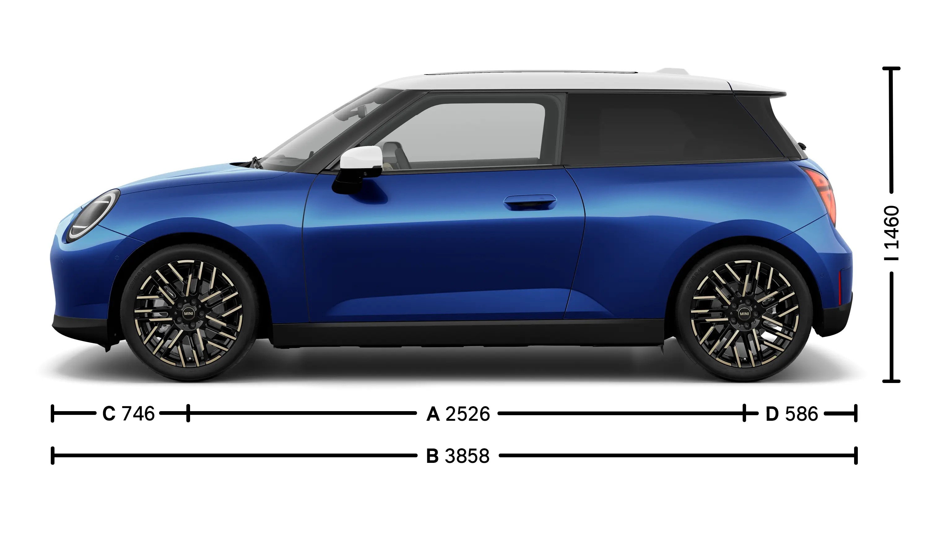 Elektrické MINI Cooper rozměry z boku