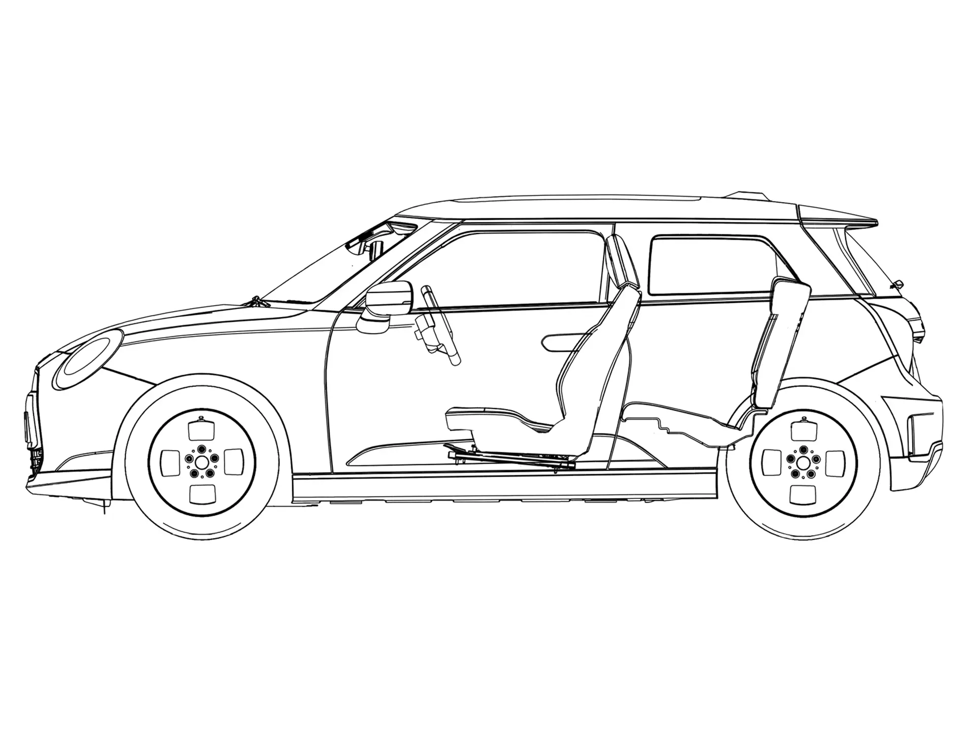 Elektrické MINI Cooper – Pohled z boku skica
