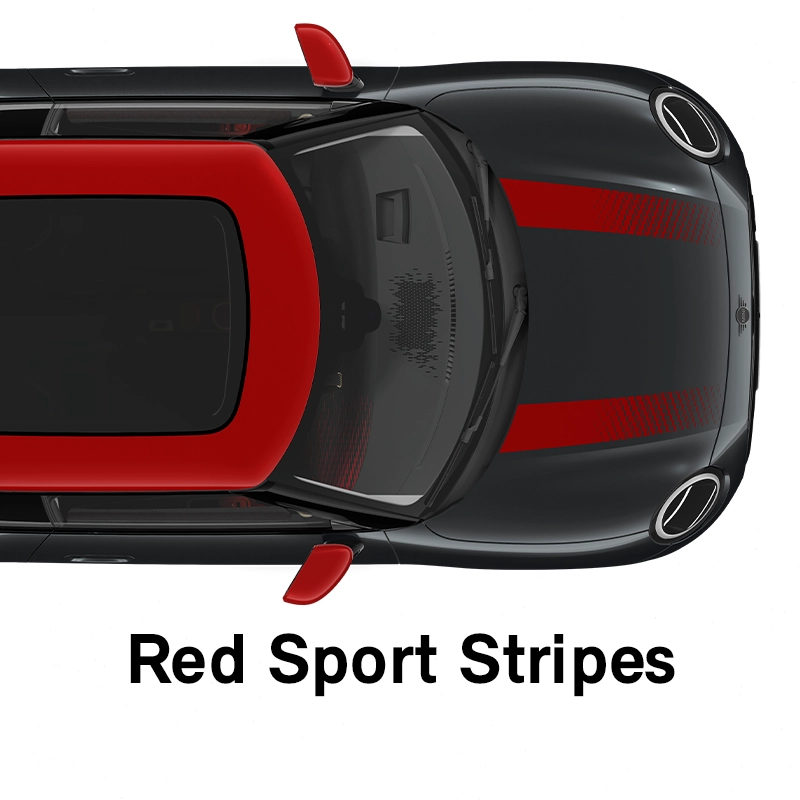  MINI – výbava – styl jcw červené sportovní pruhy