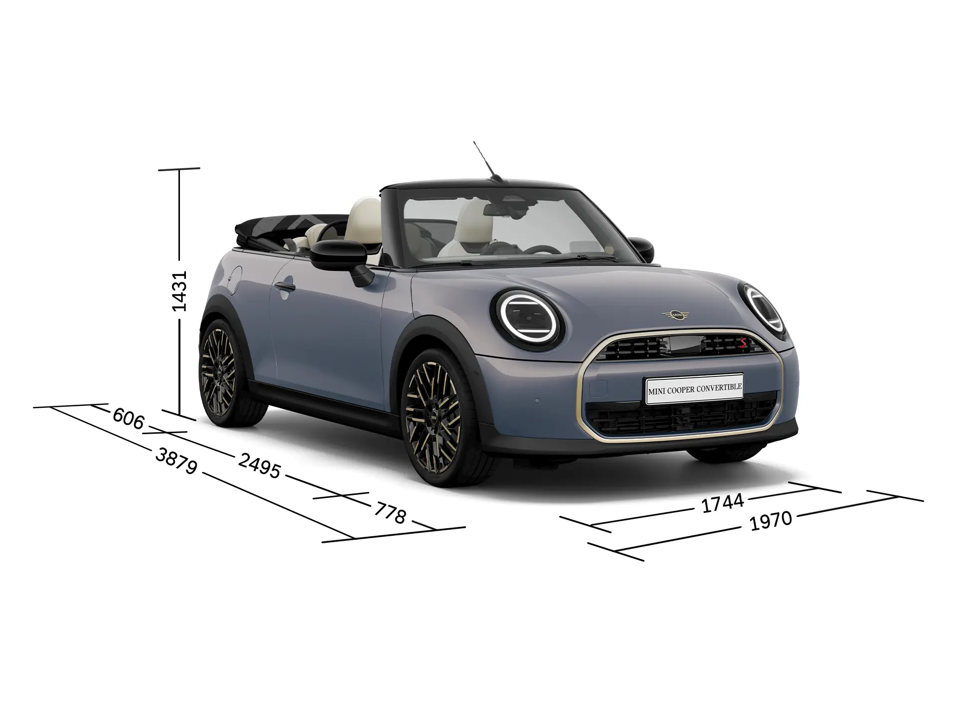 MINI Cooper Cabrio – Pohled zepředu s rozměry
