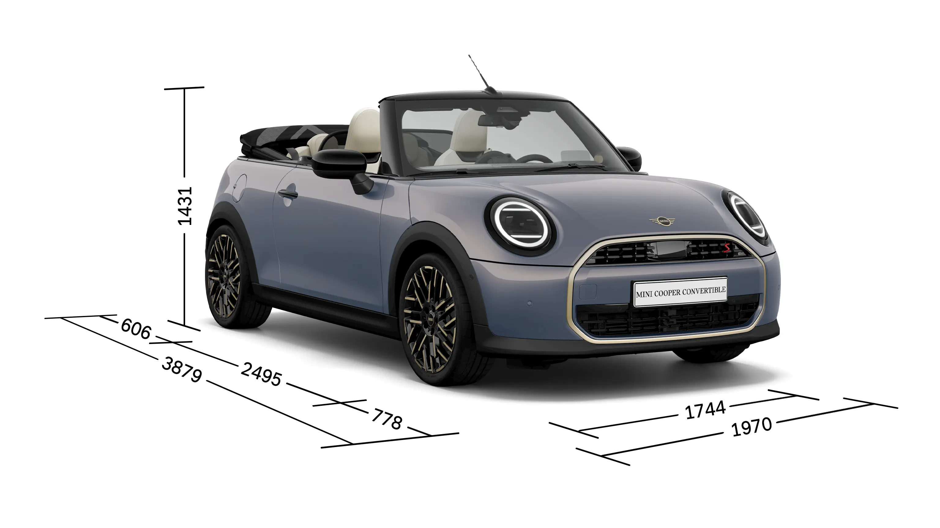 MINI Cooper Cabrio – Pohled zepředu s rozměry