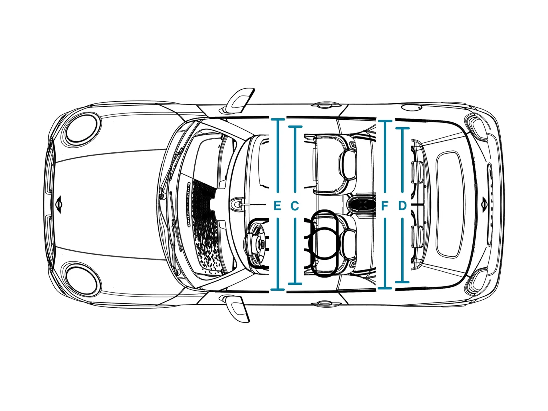 MINI Cooper Cabrio – Rozměry Interiér shora