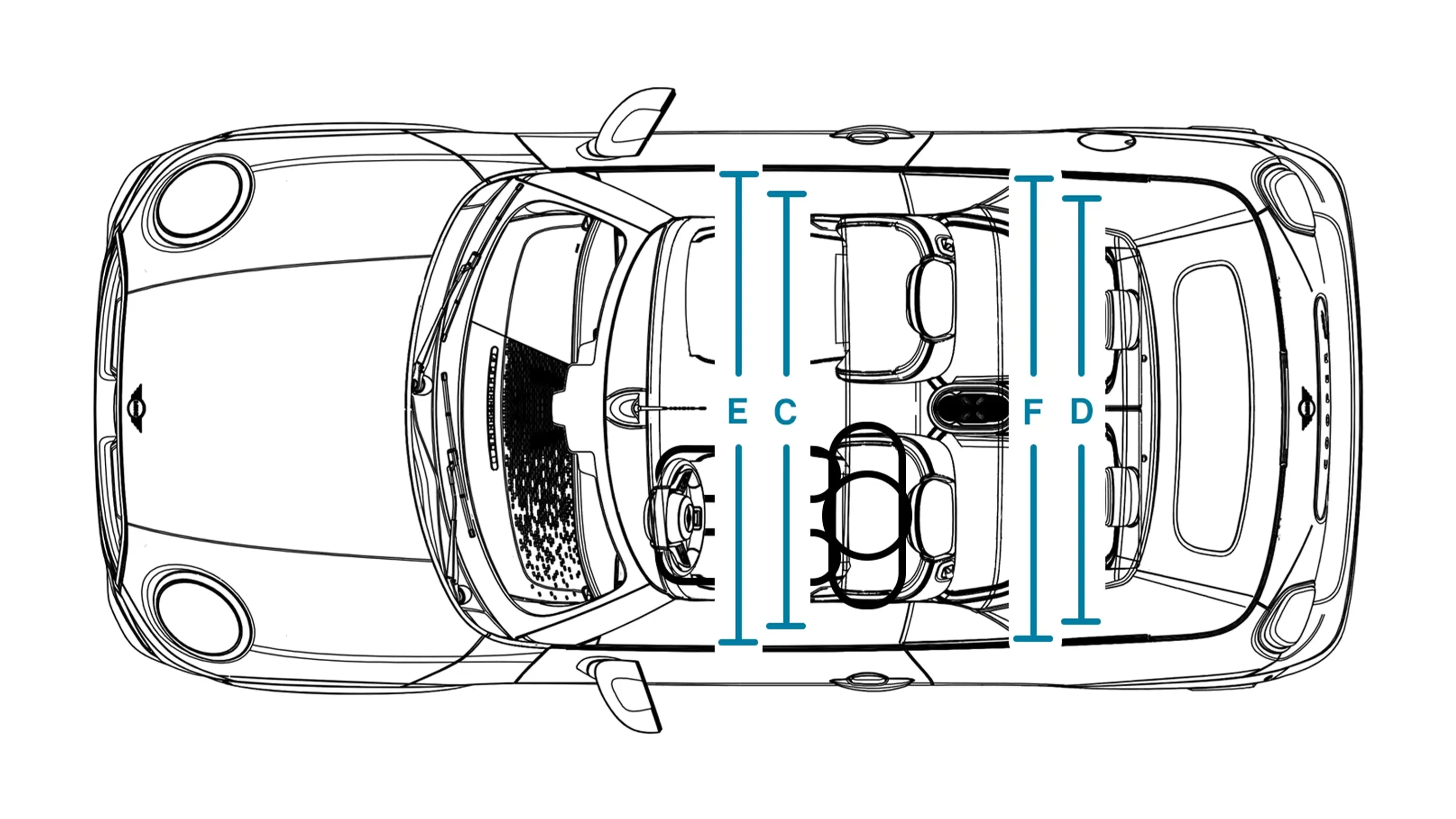 MINI Cooper Cabrio – Rozměry Interiér shora