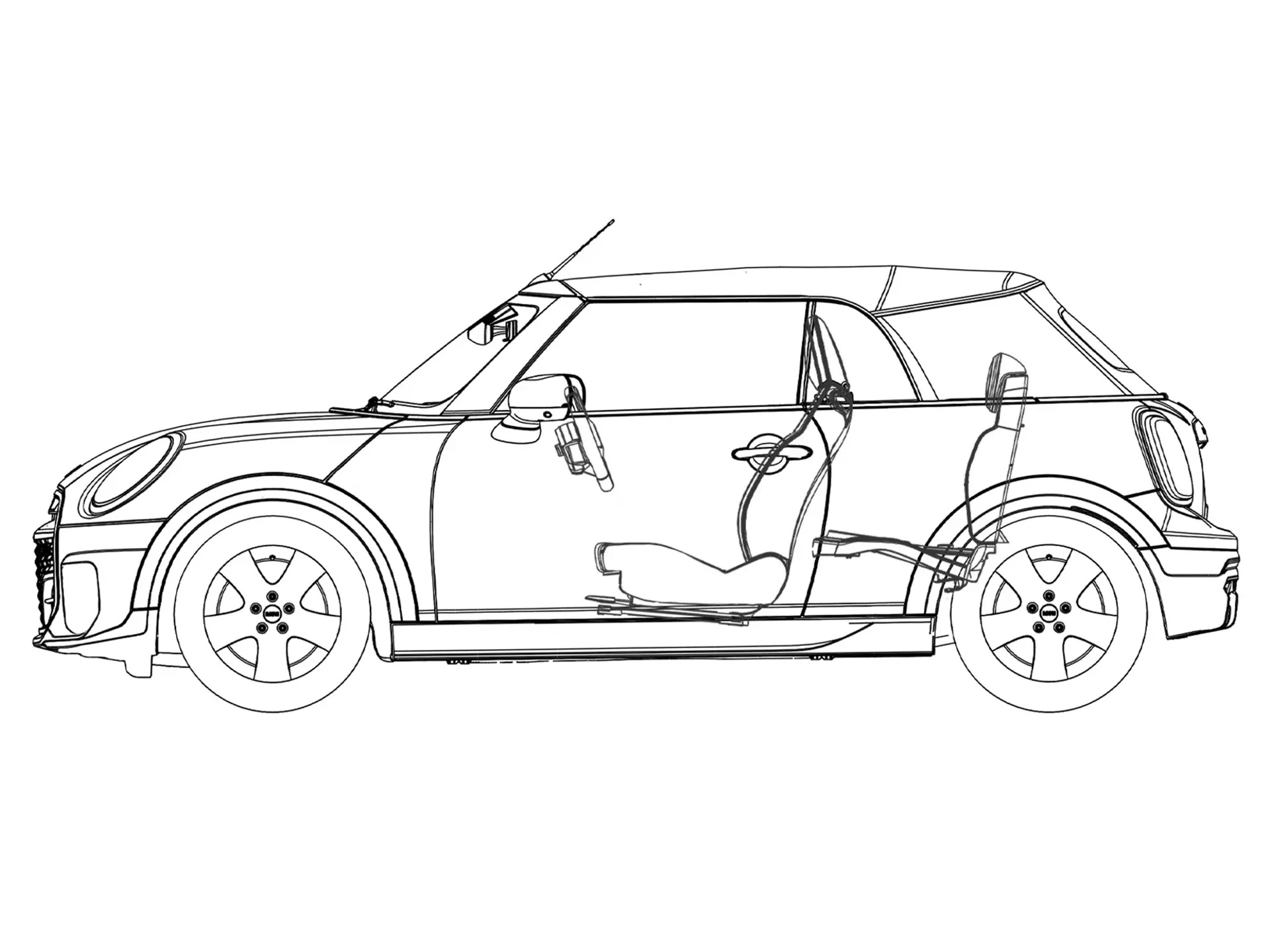 MINI Cooper Cabrio – Pohled z boku skica
