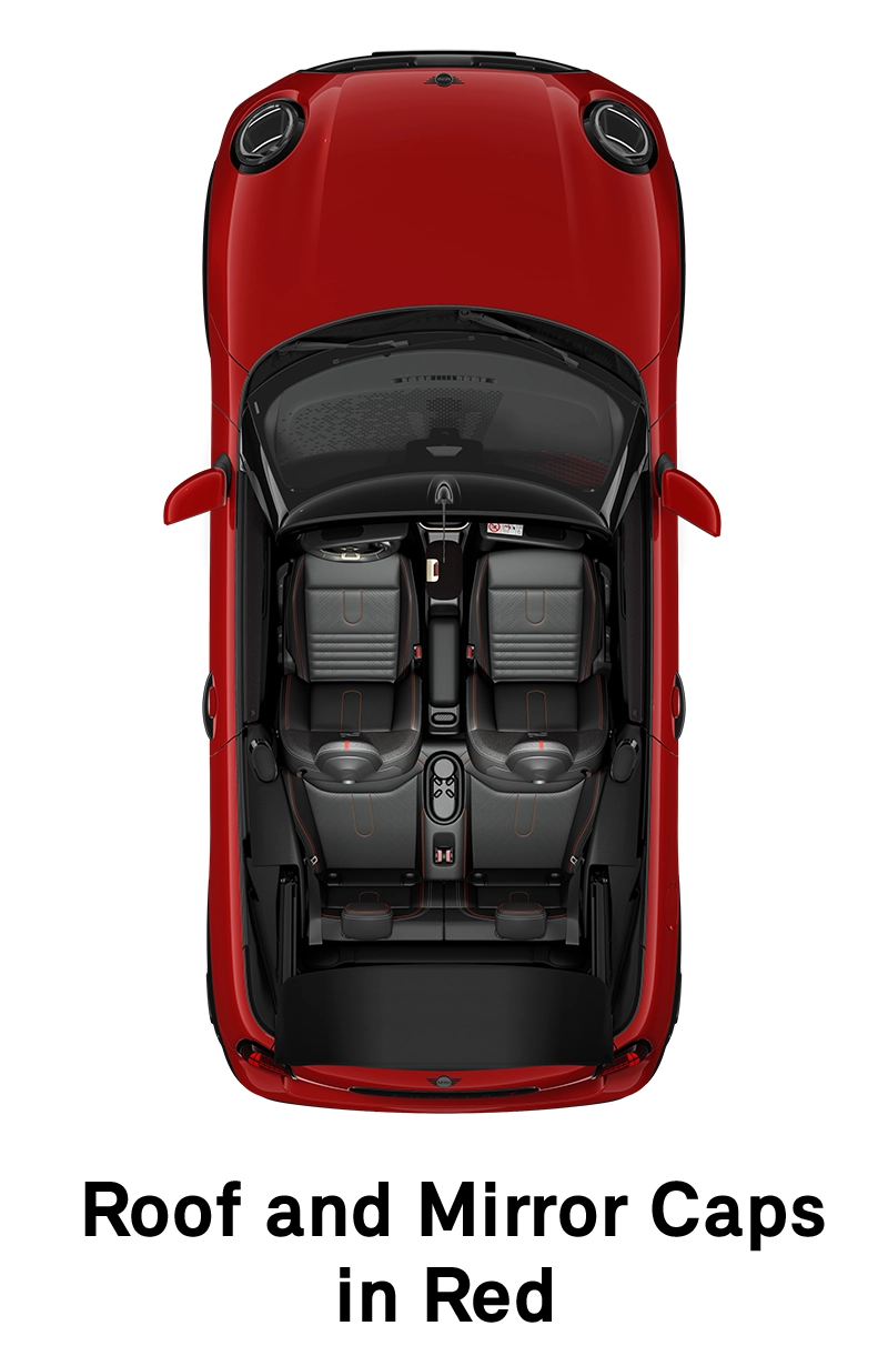  MINI – výbava – styl jcw střecha a kryty zrcátek červené