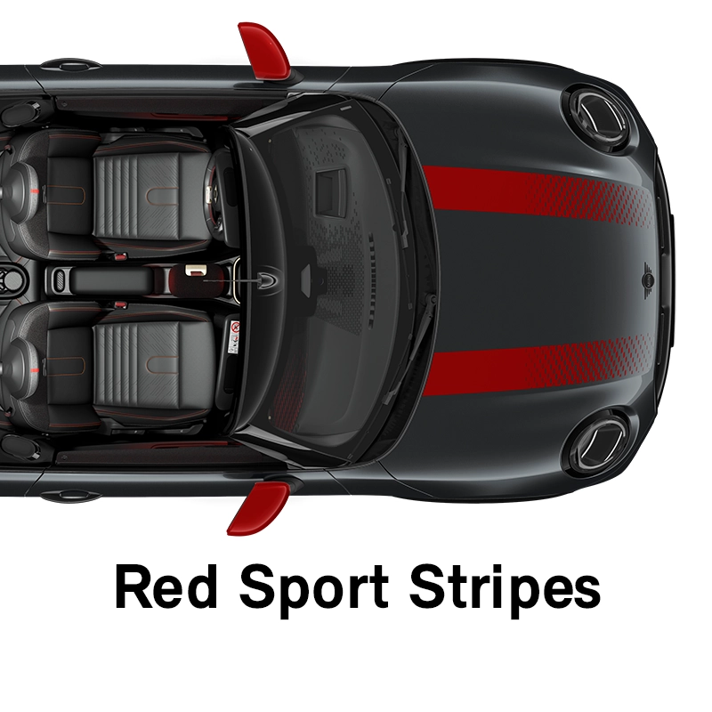  MINI – výbava – styl jcw červené sportovní pruhy