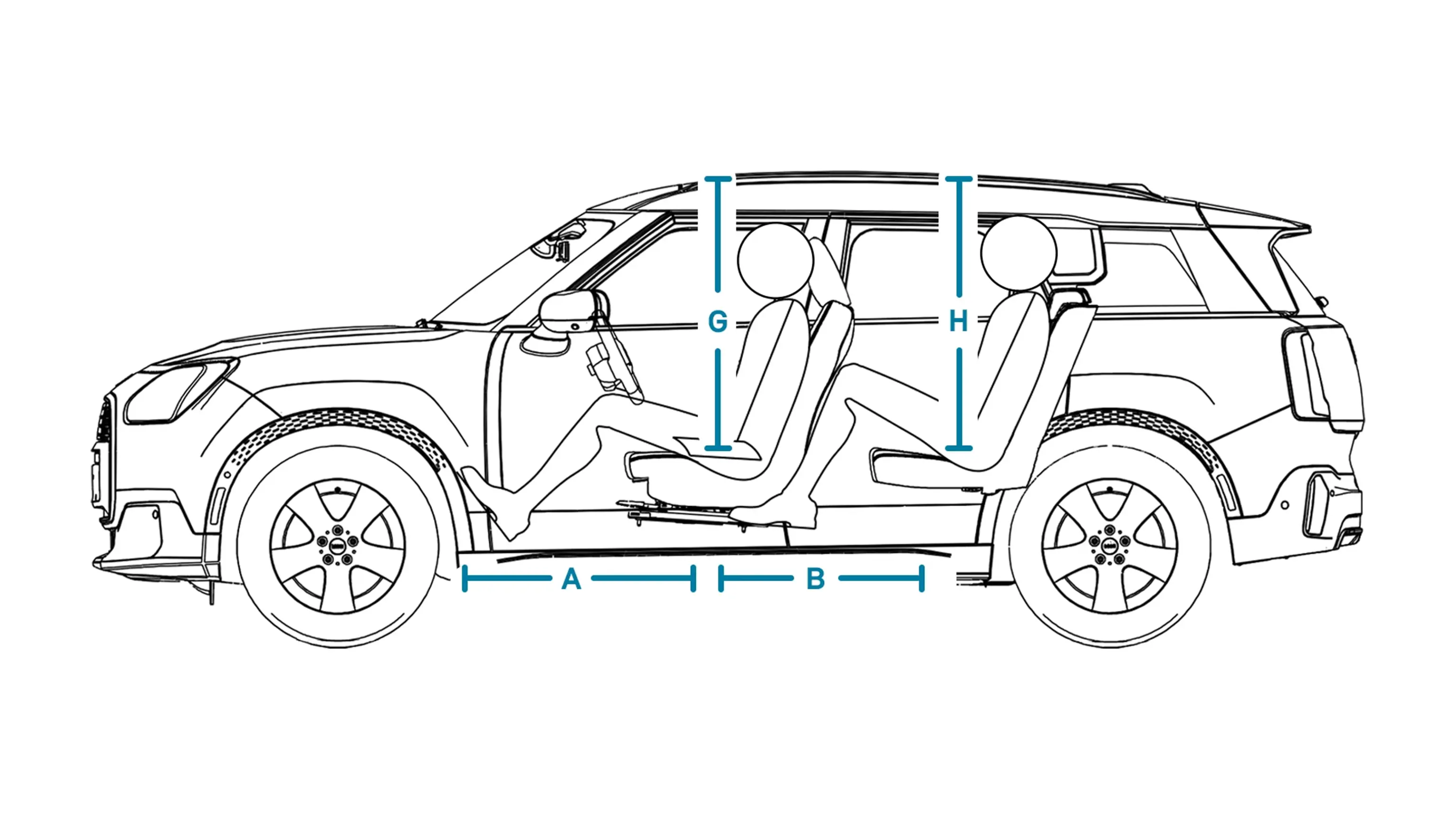 Elektrické MINI Countryman – Rozměry interiéru z boku