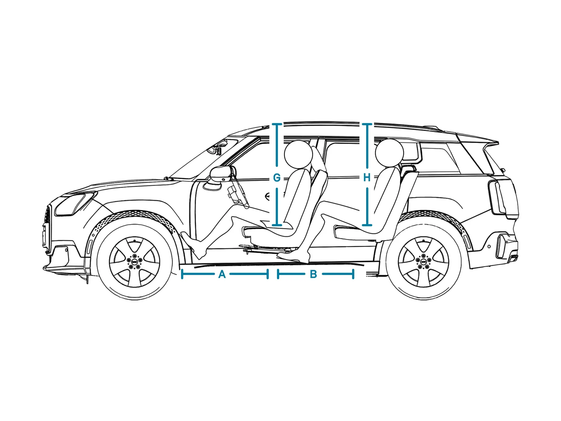 MINI Countryman – Rozměry Interiér z boku