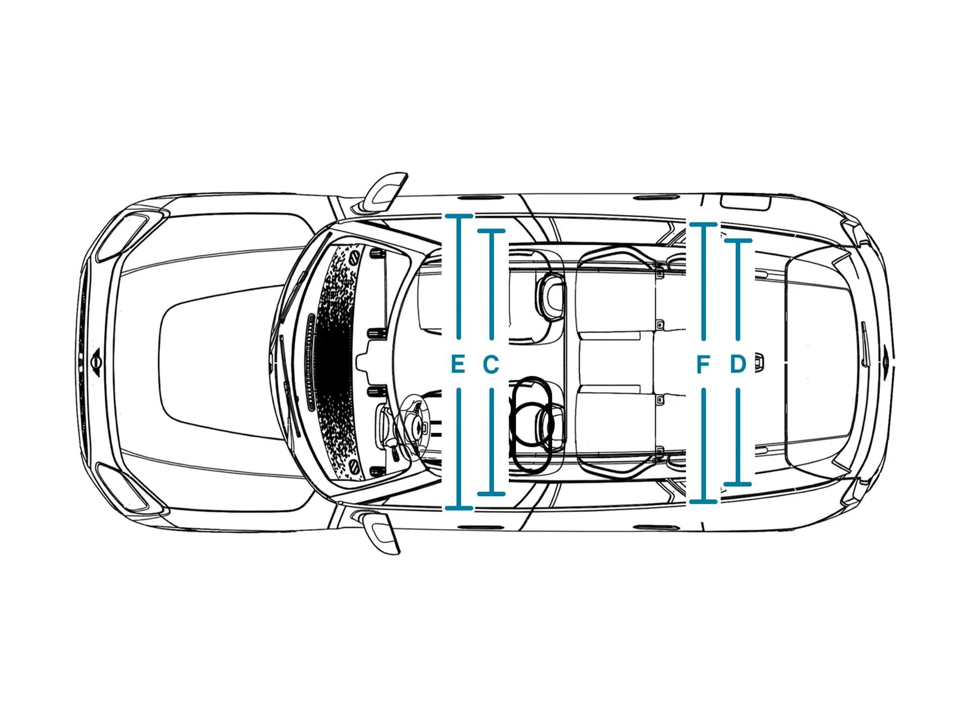 MINI Countryman – Rozměry Interiér shora