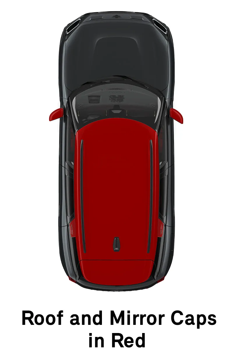  MINI – výbava – styl jcw střecha a kryty zrcátek červené