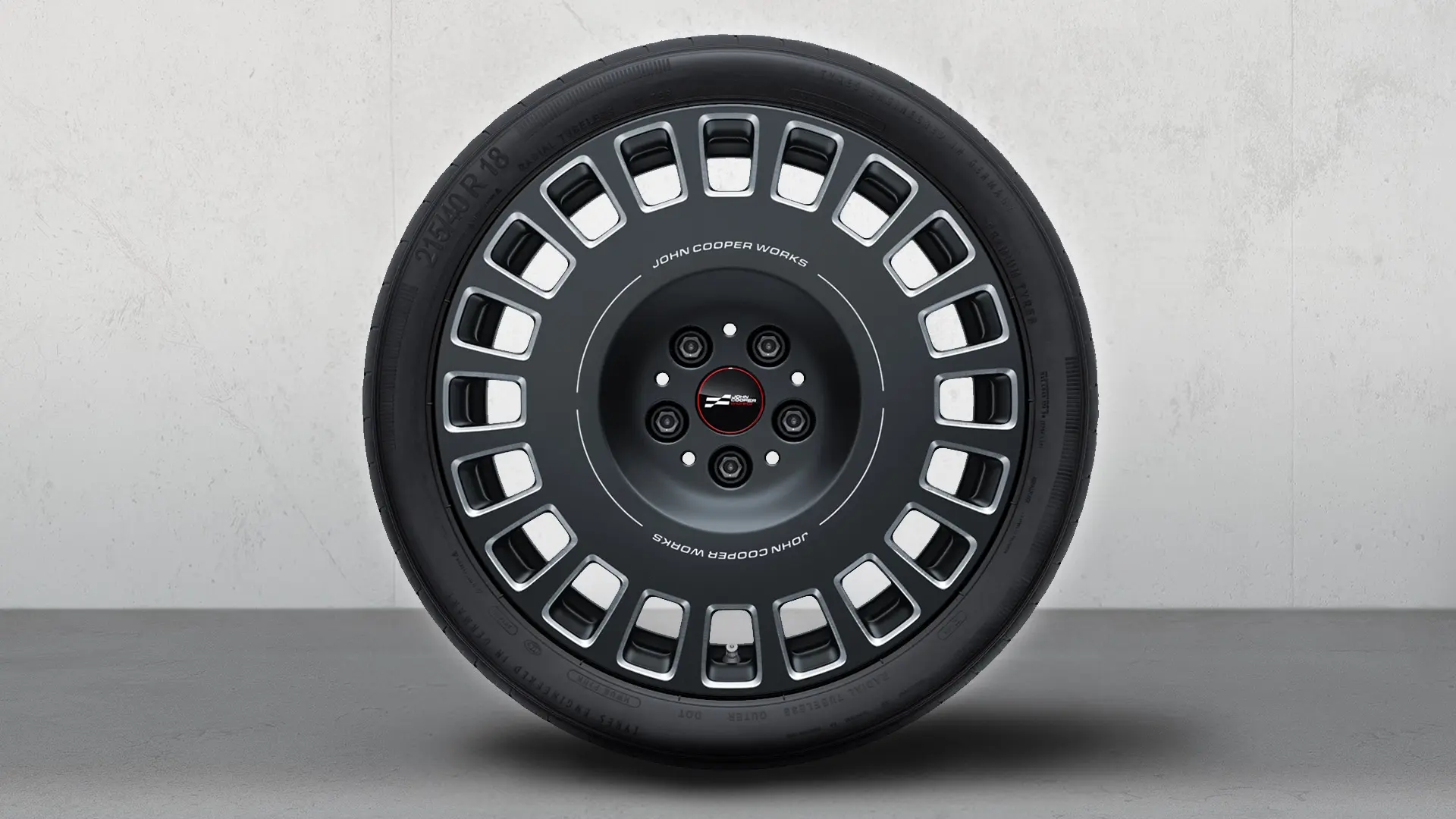 18" JCW kolo z lehké slitiny Rallye Spoke 964 Bicolour (Frozen Midnight Grey, matně šedá, leštěná), sada kompletních letních kol.