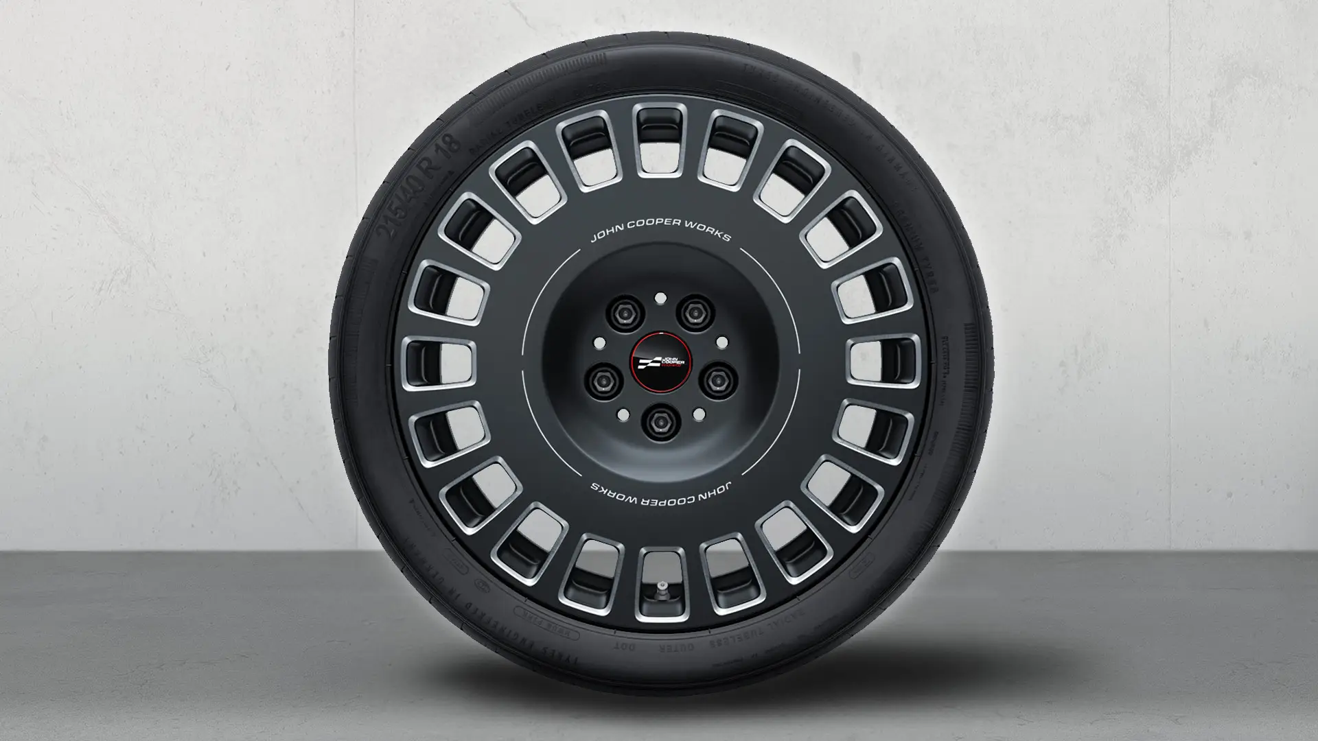 18" JCW kolo z lehké slitiny Rallye Spoke 964 Bicolour (Frozen Midnight Grey, matně šedá, leštěná), sada kompletních letních kol.