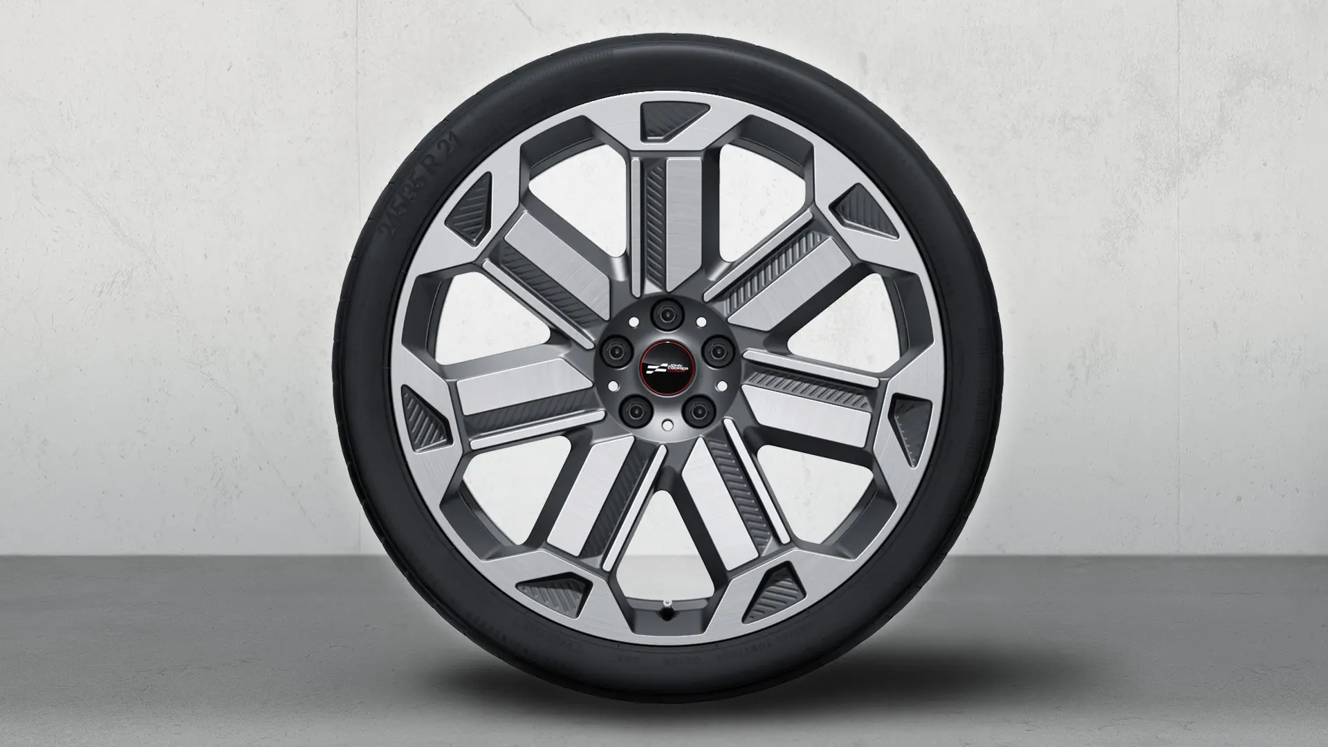 21" JCW kolo z lehké slitiny Rallye Spoke 950 Bicolour (Frozen Gunmetal Grey, matně šedá, leštěná), sada kompletních letních kol. 