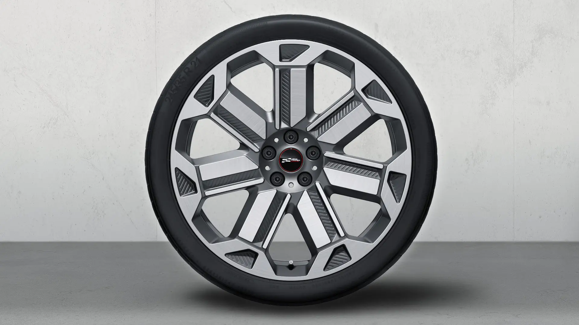 21" JCW kolo z lehké slitiny Rallye Spoke 950 Bicolour (Frozen Gunmetal Grey, matně šedá, leštěná), sada kompletních letních kol. 