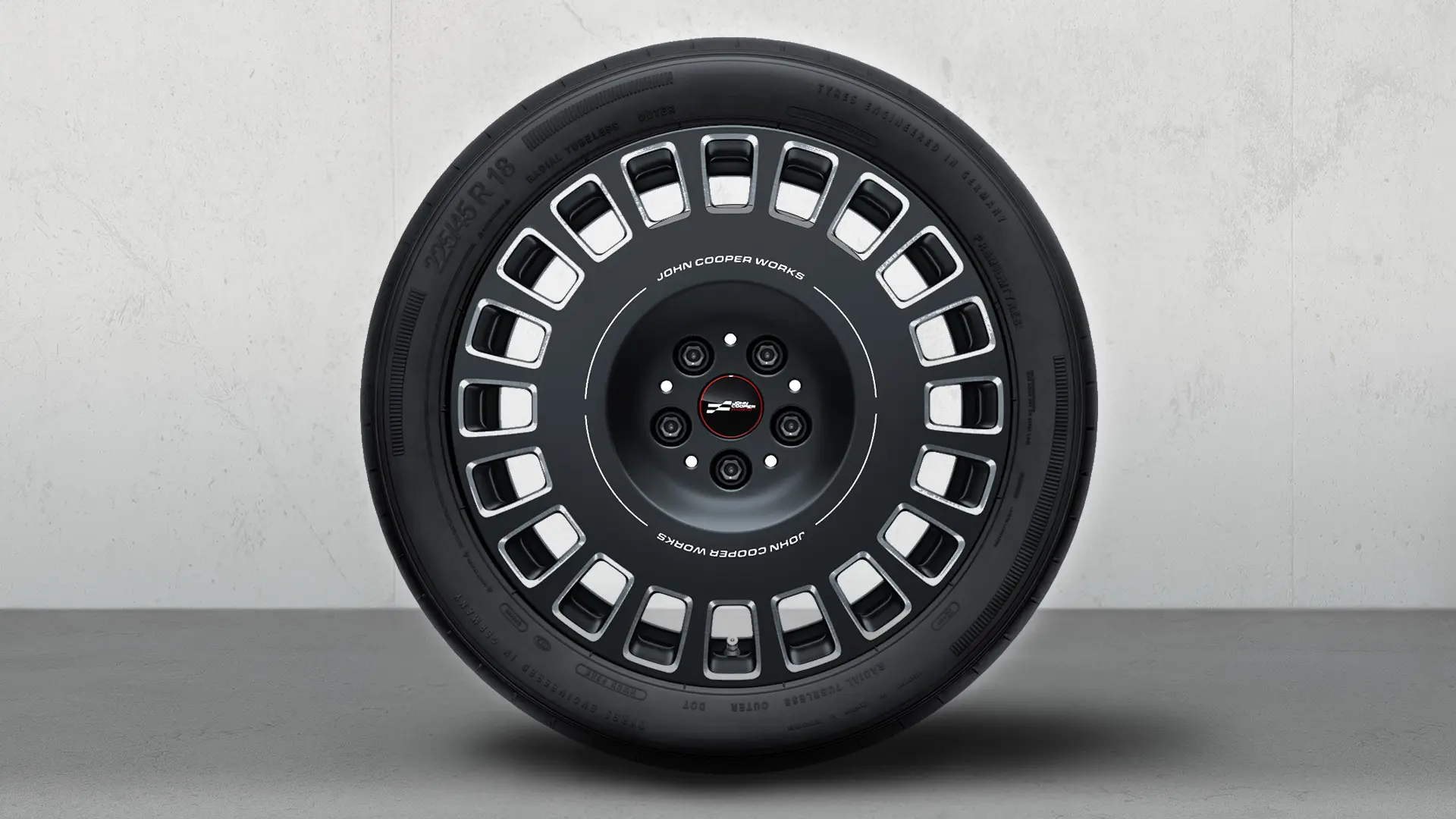 18" JCW kola z lehké slitiny Rallye Spoke 992 Bicolor (Frozen Midnight Grey, matně šedá, leštěná), sada kompletních letních kol.