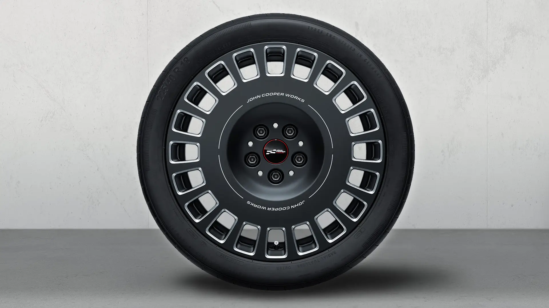 18" JCW kola z lehké slitiny Rallye Spoke 992 Bicolor (Frozen Midnight Grey, matně šedá, leštěná), sada kompletních letních kol.