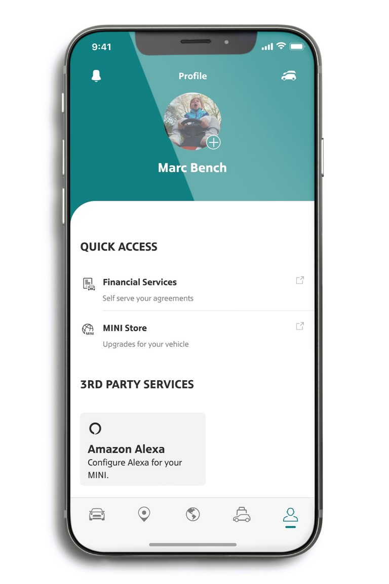 mini connected – aplikace mini – záložka profil