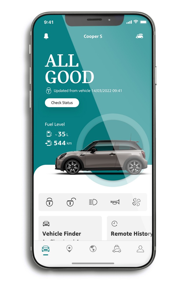 mini connected – aplikace mini – záložka vozidlo
