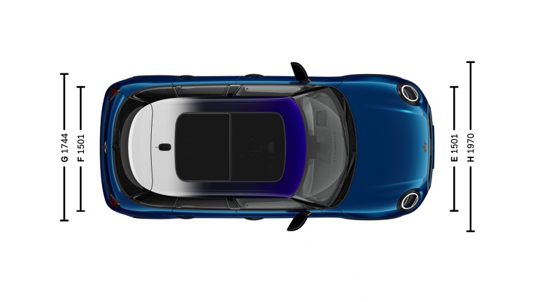 MINI Cooper 5dveřové – rozměry – úvodní fotografie pohled shora